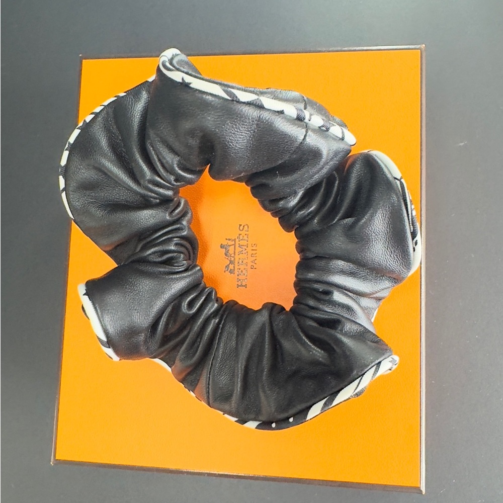 Hermès Black Leather Scrunchie